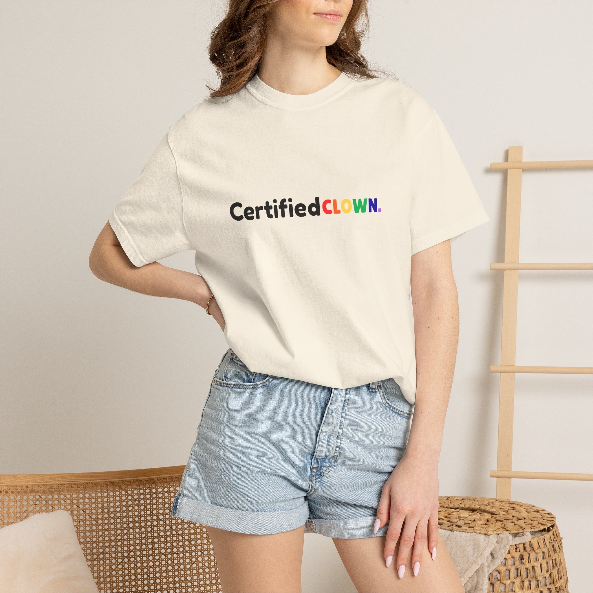 'Certified CLOWN' Funny Graphic T-Shirt w/ Rainbow Text