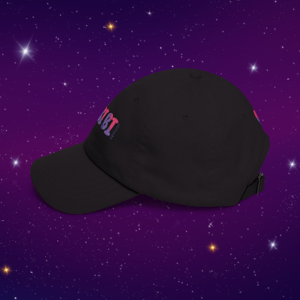 Bi Bi Bi - Punny Bisexual Pride Baseball Hat with Heart Embroidery
