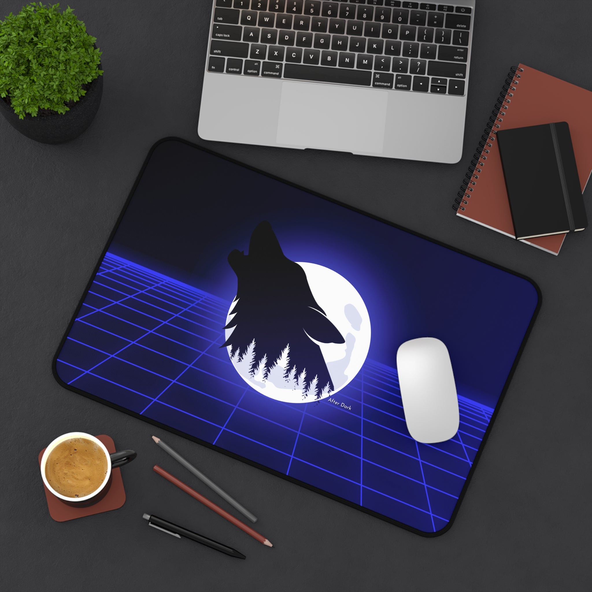 Midnight Magic - Neon Vaporwave Wolf Mouse Pad for Gamers & Creatives