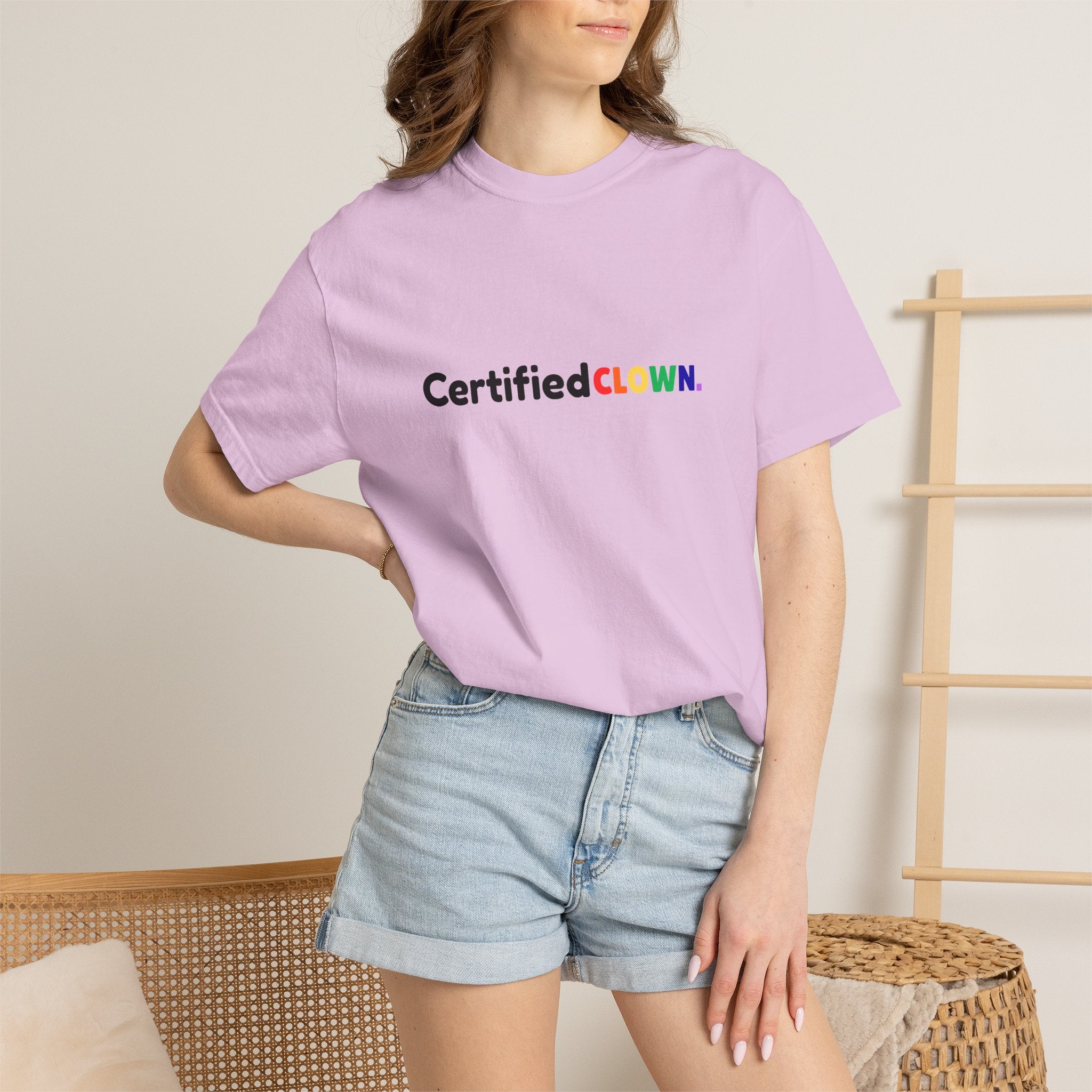 'Certified CLOWN' Funny Graphic T-Shirt w/ Rainbow Text