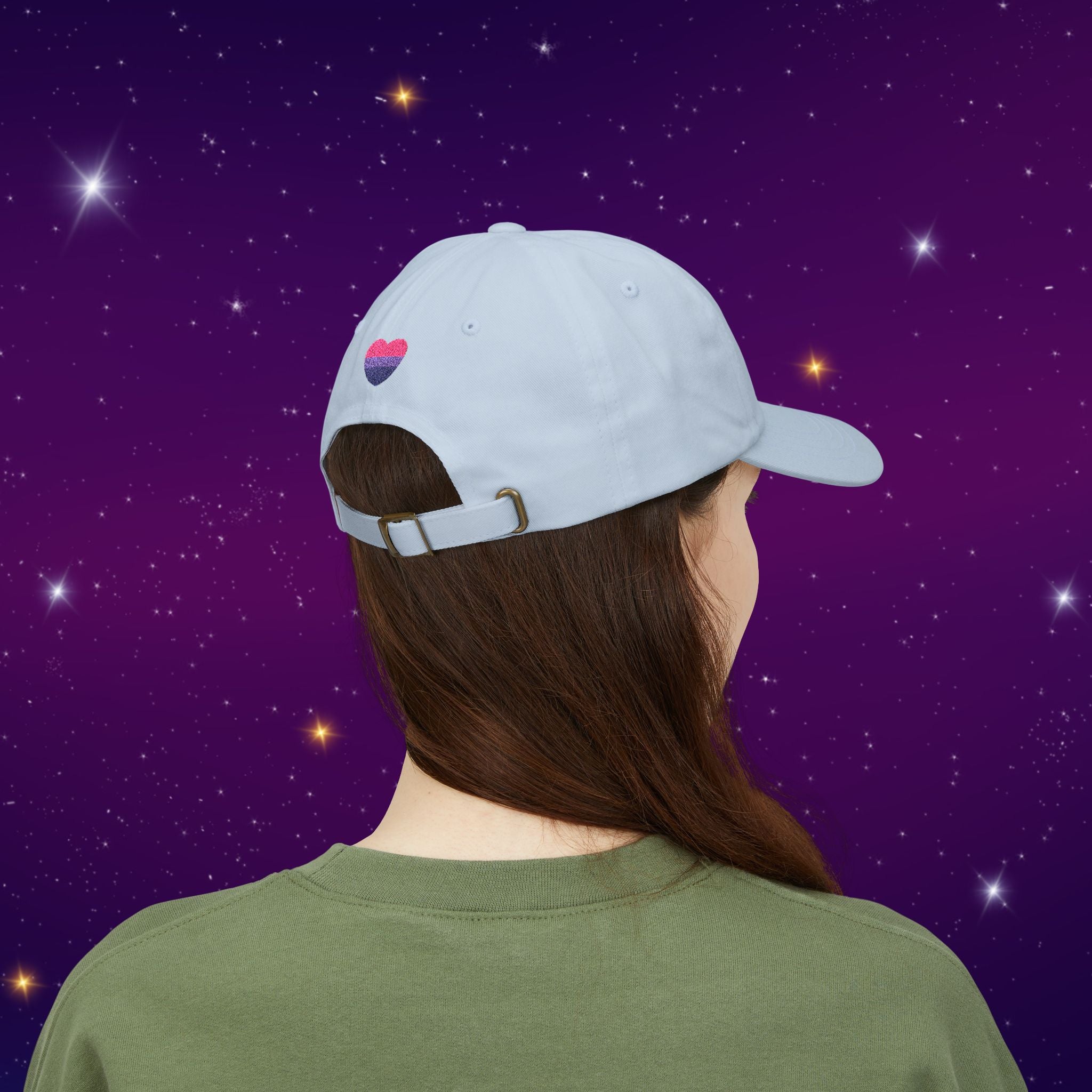 Bi Bi Bi - Punny Bisexual Pride Baseball Hat with Heart Embroidery