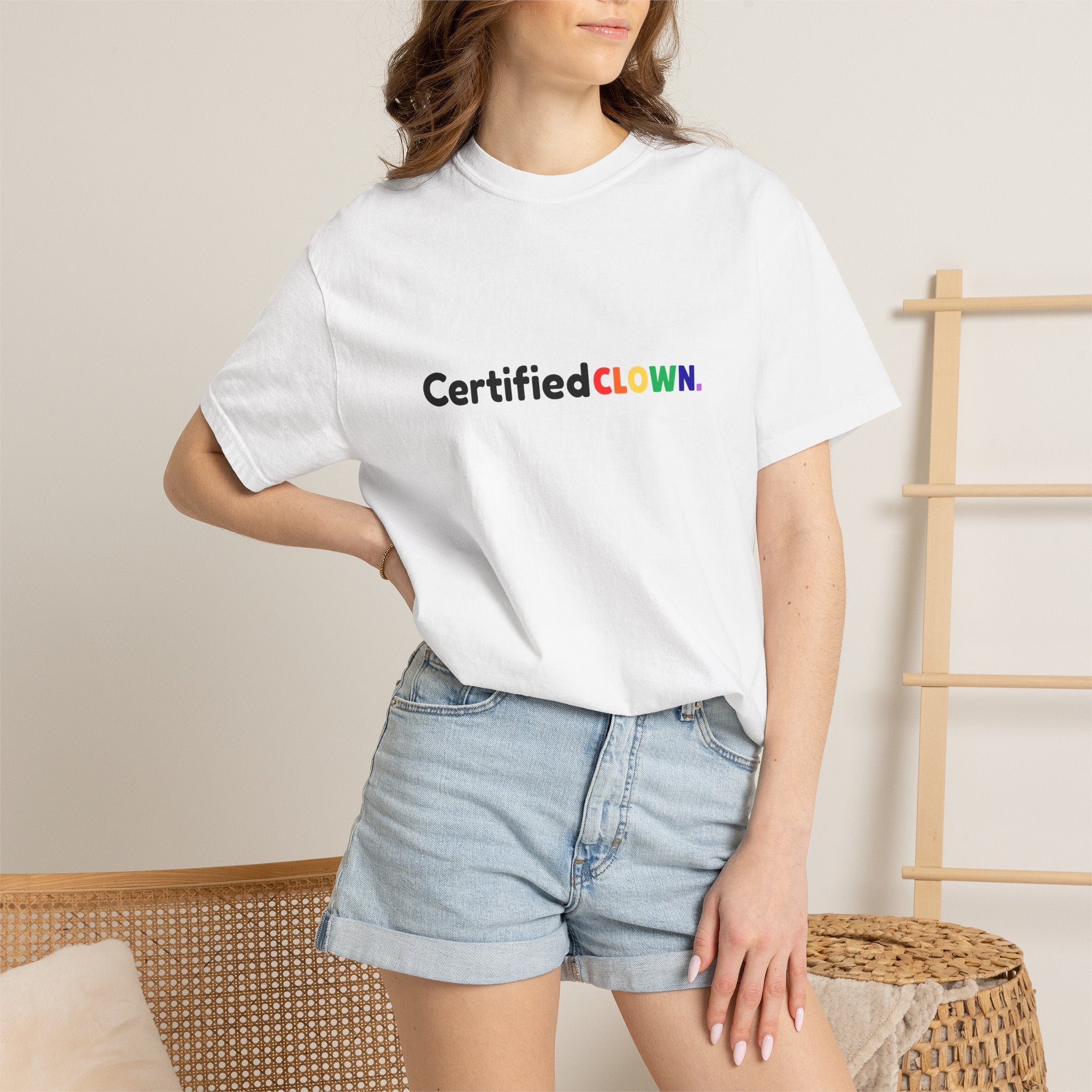 'Certified CLOWN' Funny Graphic T-Shirt w/ Rainbow Text