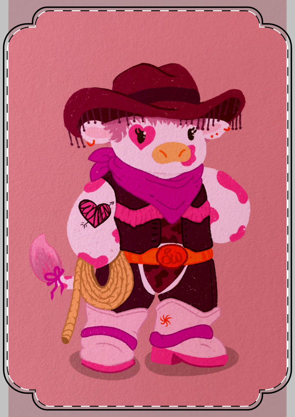 "Pink Cow Club" Digital Drawling Flat Postcard Art Print
