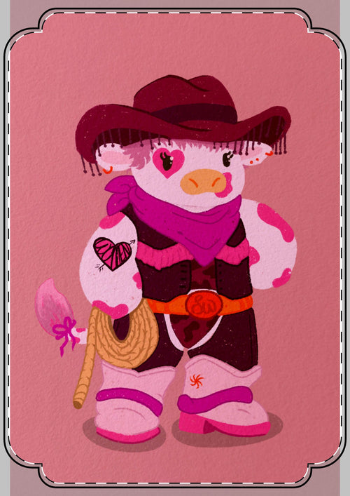 "Pink Cow Club" Digital Drawling Flat Postcard Art Print