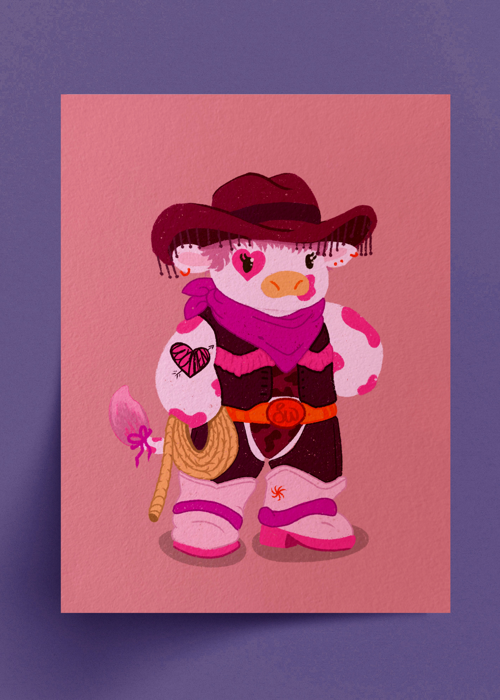 "Pink Cow Club" Digital Drawling Flat Postcard Art Print