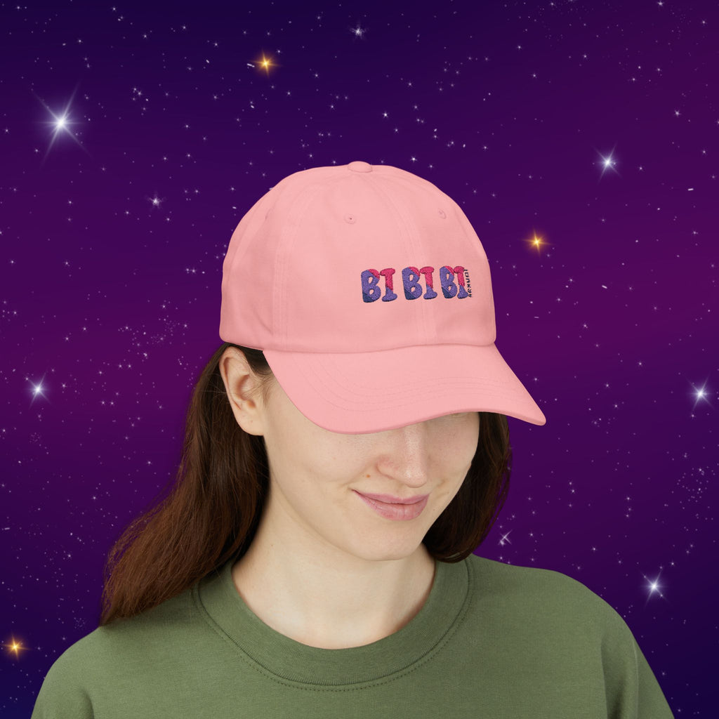 Bi Bi Bi - Punny Bisexual Pride Baseball Hat with Heart Embroidery