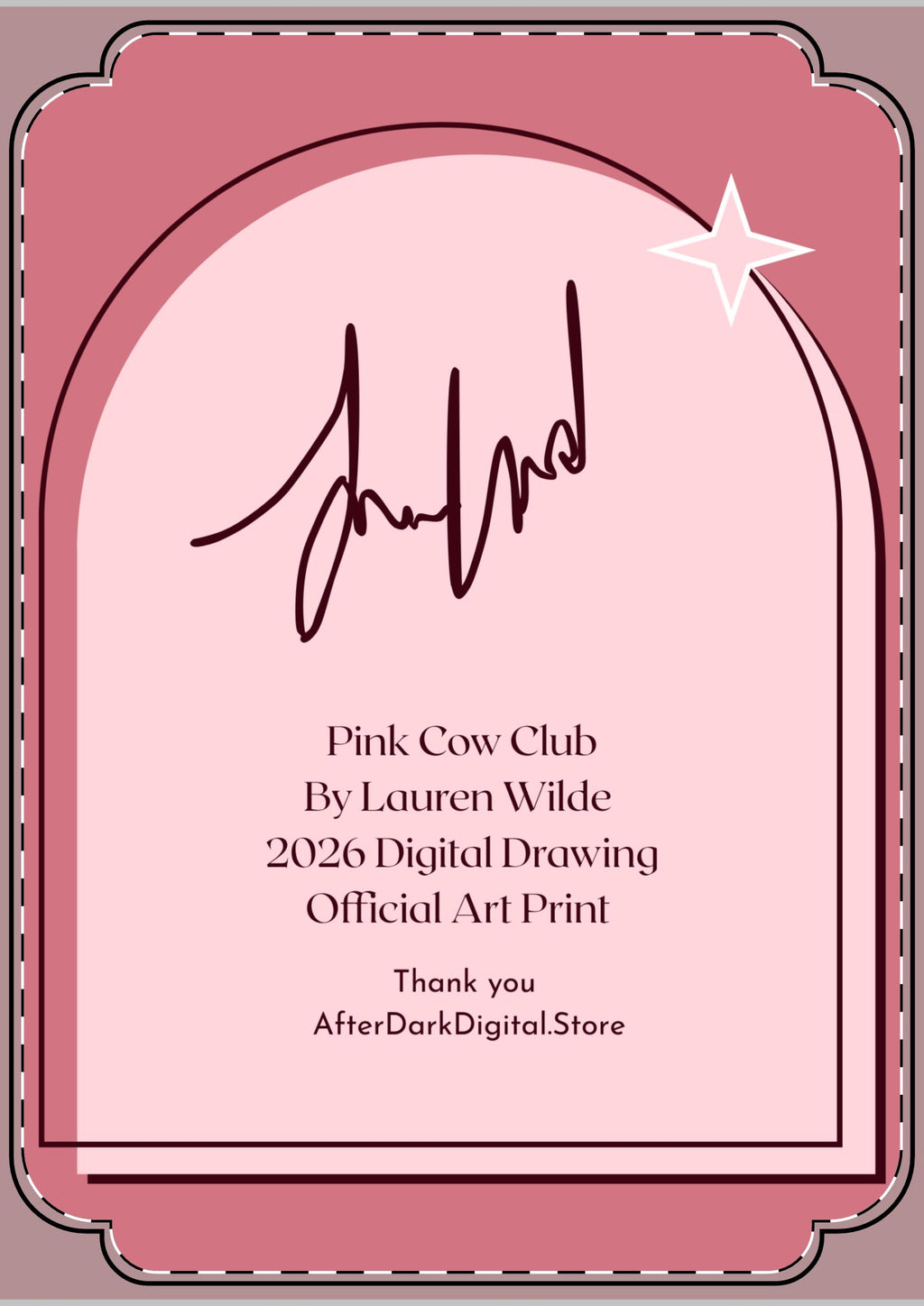 "Pink Cow Club" Digital Drawling Flat Postcard Art Print