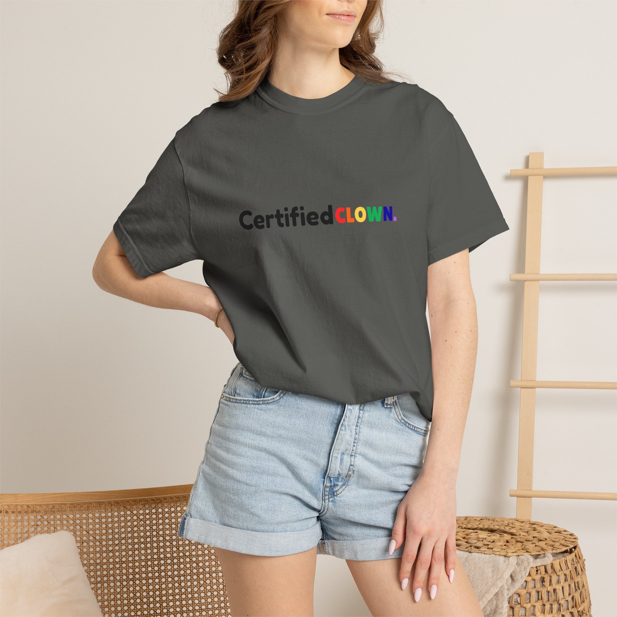 'Certified CLOWN' Funny Graphic T-Shirt w/ Rainbow Text