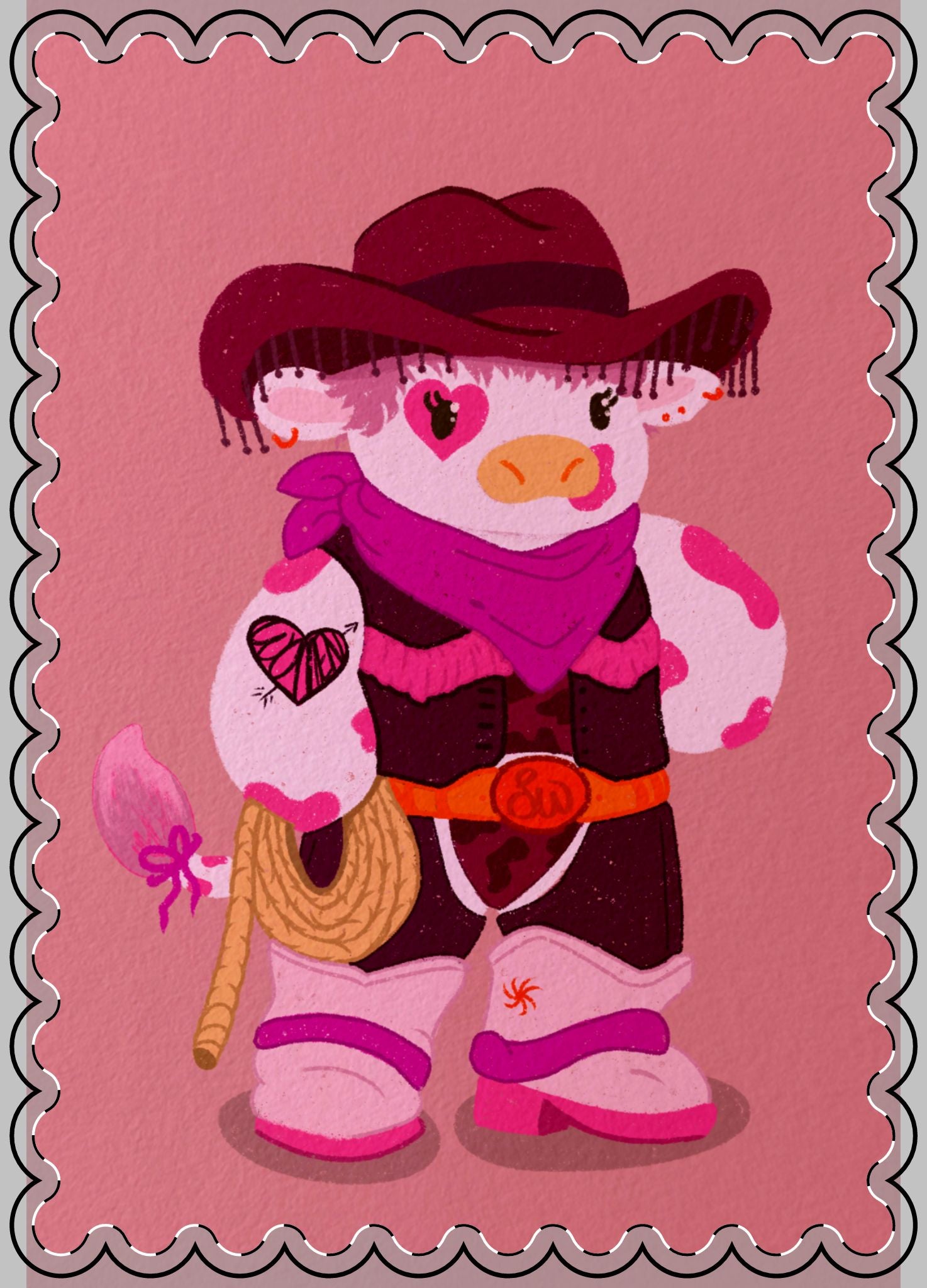"Pink Cow Club" Digital Drawling Flat Postcard Art Print