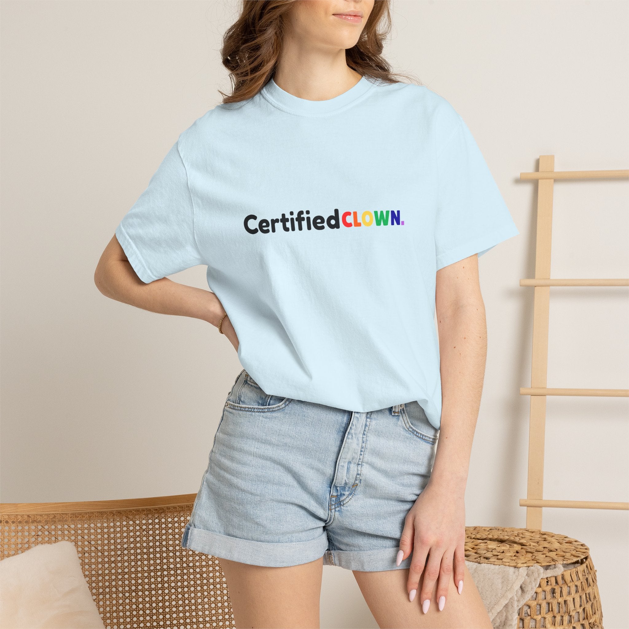 'Certified CLOWN' Funny Graphic T-Shirt w/ Rainbow Text