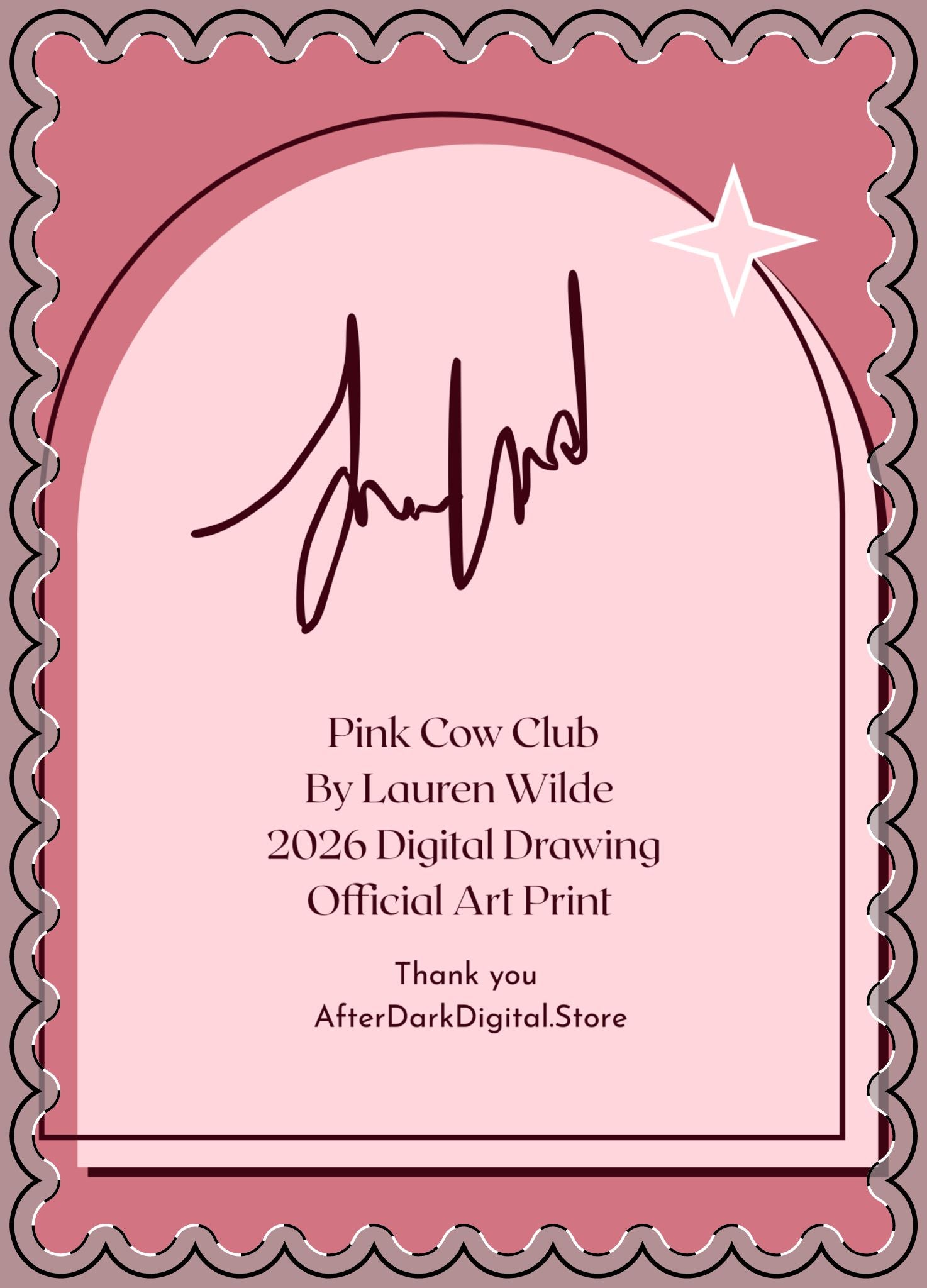 "Pink Cow Club" Digital Drawling Flat Postcard Art Print